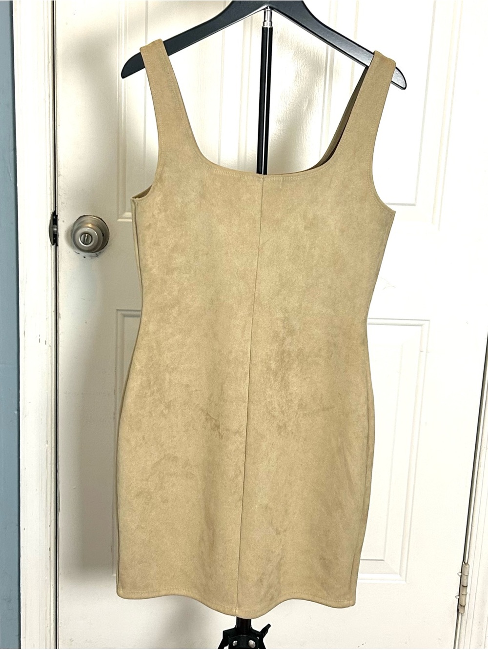 Popular Basics Dress Women’s Large Khaki Polyester Blend Velour Faux Suede